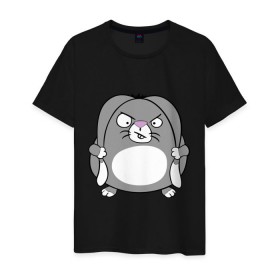 Мужская футболка хлопок с принтом Толстый заяц в Екатеринбурге, 100% хлопок | прямой крой, круглый вырез горловины, длина до линии бедер, слегка спущенное плечо. | животные | зайка | злой заяц | серый заяц | толстый заяц
