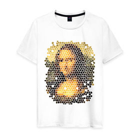 Мужская футболка хлопок с принтом Mona Lisa в Екатеринбурге, 100% хлопок | прямой крой, круглый вырез горловины, длина до линии бедер, слегка спущенное плечо. | mona lisa | леонардо да винчи | мозаика | мона лиза | фреска