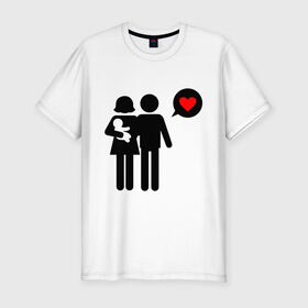 Мужская футболка премиум с принтом Счастливые родители в Екатеринбурге, 92% хлопок, 8% лайкра | приталенный силуэт, круглый вырез ворота, длина до линии бедра, короткий рукав | 14 февраля | love is.. | влюбленным | любовь | молодожены | родители | счастливые родители