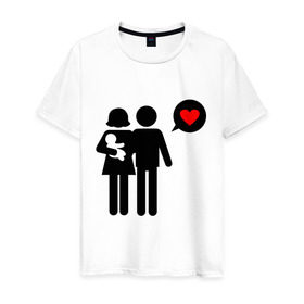 Мужская футболка хлопок с принтом Счастливые родители в Екатеринбурге, 100% хлопок | прямой крой, круглый вырез горловины, длина до линии бедер, слегка спущенное плечо. | 14 февраля | love is.. | влюбленным | любовь | молодожены | родители | счастливые родители