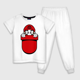Детская пижама хлопок с принтом Марио в кармане в Екатеринбурге, 100% хлопок |  брюки и футболка прямого кроя, без карманов, на брюках мягкая резинка на поясе и по низу штанин
 | Тематика изображения на принте: nintendo | марио | нинтендо
