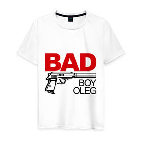 Мужская футболка хлопок с принтом Плохой мальчик Олег в Екатеринбурге, 100% хлопок | прямой крой, круглый вырез горловины, длина до линии бедер, слегка спущенное плечо. | oleg | имена | имя | мальчик | олег | олежа | парень
