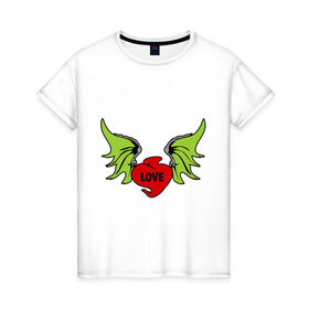 Женская футболка хлопок с принтом Крылатое сердце в Екатеринбурге, 100% хлопок | прямой крой, круглый вырез горловины, длина до линии бедер, слегка спущенное плечо | крылья
