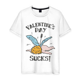 Мужская футболка хлопок с принтом Valentine`s day sucks в Екатеринбурге, 100% хлопок | прямой крой, круглый вырез горловины, длина до линии бедер, слегка спущенное плечо. | 14 февраля | день всех влюбленных | день святого валентина | ненавижу день святого валентина