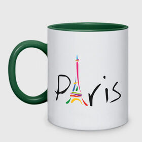 Кружка двухцветная с принтом Красочный Париж в Екатеринбурге, керамика | объем — 330 мл, диаметр — 80 мм. Цветная ручка и кайма сверху, в некоторых цветах — вся внутренняя часть | башня | красочный париж | париж | туристические | франция | эльфивая башня