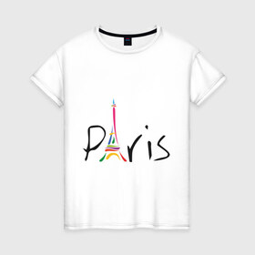 Женская футболка хлопок с принтом Красочный Париж в Екатеринбурге, 100% хлопок | прямой крой, круглый вырез горловины, длина до линии бедер, слегка спущенное плечо | башня | красочный париж | париж | туристические | франция | эльфивая башня
