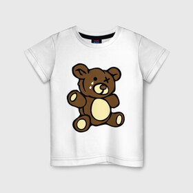 Детская футболка хлопок с принтом Плюшевый медведь в Екатеринбурге, 100% хлопок | круглый вырез горловины, полуприлегающий силуэт, длина до линии бедер | животные | медведь | мишка | плюшевый медведь | слезки