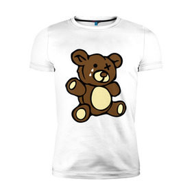 Мужская футболка премиум с принтом Плюшевый медведь в Екатеринбурге, 92% хлопок, 8% лайкра | приталенный силуэт, круглый вырез ворота, длина до линии бедра, короткий рукав | Тематика изображения на принте: животные | медведь | мишка | плюшевый медведь | слезки
