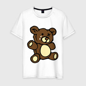 Мужская футболка хлопок с принтом Плюшевый медведь в Екатеринбурге, 100% хлопок | прямой крой, круглый вырез горловины, длина до линии бедер, слегка спущенное плечо. | животные | медведь | мишка | плюшевый медведь | слезки