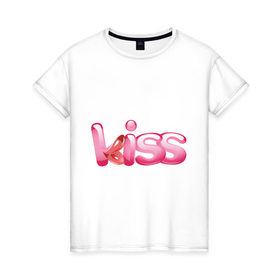 Женская футболка хлопок с принтом Страстный поцелуй в Екатеринбурге, 100% хлопок | прямой крой, круглый вырез горловины, длина до линии бедер, слегка спущенное плечо | 14 | 14 февраля | kiss | губы | поцелуй | сердца