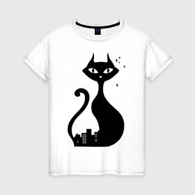 Женская футболка хлопок с принтом влюбленные коты (Кошка) в Екатеринбурге, 100% хлопок | прямой крой, круглый вырез горловины, длина до линии бедер, слегка спущенное плечо | 14 февраля 
 день святого валентина | влюбленные коты | все | для двоих | идеи подарков | киса | кошка | парные