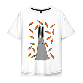 Мужская футболка хлопок Oversize с принтом кролик и морковка парная в Екатеринбурге, 100% хлопок | свободный крой, круглый ворот, “спинка” длиннее передней части | 14 февраля | все | день святого валентина | для двоих | идеи подарков | кролик и морковка | парные