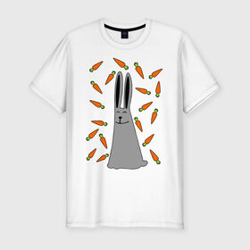 Мужская футболка премиум с принтом кролик и морковка парная в Екатеринбурге, 92% хлопок, 8% лайкра | приталенный силуэт, круглый вырез ворота, длина до линии бедра, короткий рукав | Тематика изображения на принте: 14 февраля | все | день святого валентина | для двоих | идеи подарков | кролик и морковка | парные