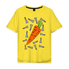 Мужская футболка хлопок Oversize с принтом морковка и кролик парная в Екатеринбурге, 100% хлопок | свободный крой, круглый ворот, “спинка” длиннее передней части | 14 февраля | все | день святого валентина | для двоих | идеи подарков | морковка и кролик | парные