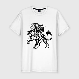 Мужская футболка премиум с принтом Лев в Екатеринбурге, 92% хлопок, 8% лайкра | приталенный силуэт, круглый вырез ворота, длина до линии бедра, короткий рукав | лев | трайблы и узоры | узон льва | узор | царь | царь зверей