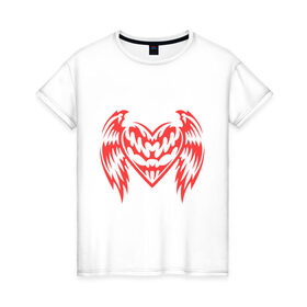 Женская футболка хлопок с принтом Крылатое сердце в Екатеринбурге, 100% хлопок | прямой крой, круглый вырез горловины, длина до линии бедер, слегка спущенное плечо | 14 | день святого валентина | крылатое сердце | крылья любви | любовь | сердца | сердце | февраля