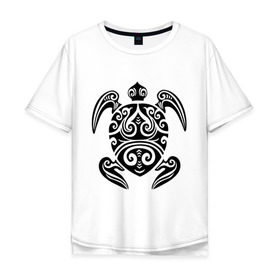 Мужская футболка хлопок Oversize с принтом Морская черепаха в Екатеринбурге, 100% хлопок | свободный крой, круглый ворот, “спинка” длиннее передней части | морская | морская черепаха | трайблы и узоры | черепаха | черепашка