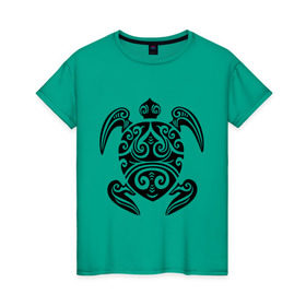 Женская футболка хлопок с принтом Морская черепаха в Екатеринбурге, 100% хлопок | прямой крой, круглый вырез горловины, длина до линии бедер, слегка спущенное плечо | морская | морская черепаха | трайблы и узоры | черепаха | черепашка