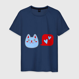 Мужская футболка хлопок с принтом Любящий котейка в Екатеринбурге, 100% хлопок | прямой крой, круглый вырез горловины, длина до линии бедер, слегка спущенное плечо. | кошки | любовь | любящий котейка | мурка | сердечки