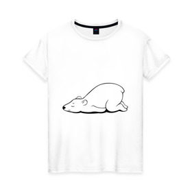 Женская футболка хлопок с принтом Белый медведь спит в Екатеринбурге, 100% хлопок | прямой крой, круглый вырез горловины, длина до линии бедер, слегка спущенное плечо | белый медведь | белый медведь спит | животное | мишка | мишутка | умка