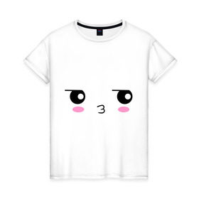 Женская футболка хлопок с принтом Поцелуйчик в Екатеринбурге, 100% хлопок | прямой крой, круглый вырез горловины, длина до линии бедер, слегка спущенное плечо | 14 | мордочка | позитив и смайлы | поцелуйчик