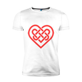 Мужская футболка премиум с принтом Сердце из кельтских узоров в Екатеринбурге, 92% хлопок, 8% лайкра | приталенный силуэт, круглый вырез ворота, длина до линии бедра, короткий рукав | 