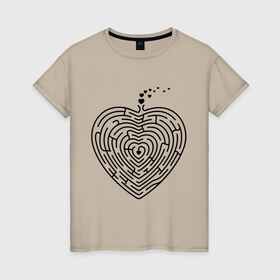 Женская футболка хлопок с принтом Лабиринт сердце в Екатеринбурге, 100% хлопок | прямой крой, круглый вырез горловины, длина до линии бедер, слегка спущенное плечо | день святого валентина | идеи подарков | лабиринт | лабиринт сердце | любовь | сердца