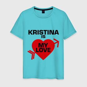 Мужская футболка хлопок с принтом Кристина - моя любовь в Екатеринбурге, 100% хлопок | прямой крой, круглый вырез горловины, длина до линии бедер, слегка спущенное плечо. | Тематика изображения на принте: имена | кристина | кристина   моя любовь | любовь | моя любовь | сердце