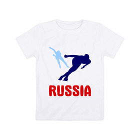 Детская футболка хлопок с принтом Конькобежцы в Екатеринбурге, 100% хлопок | круглый вырез горловины, полуприлегающий силуэт, длина до линии бедер | коньки | конькобежцы | олимпиада | разное спортивное | спорт | спортсмены