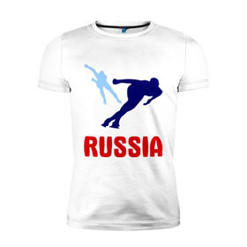Мужская футболка премиум с принтом Конькобежцы в Екатеринбурге, 92% хлопок, 8% лайкра | приталенный силуэт, круглый вырез ворота, длина до линии бедра, короткий рукав | коньки | конькобежцы | олимпиада | разное спортивное | спорт | спортсмены