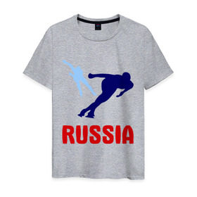 Мужская футболка хлопок с принтом Конькобежцы в Екатеринбурге, 100% хлопок | прямой крой, круглый вырез горловины, длина до линии бедер, слегка спущенное плечо. | коньки | конькобежцы | олимпиада | разное спортивное | спорт | спортсмены