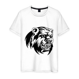 Мужская футболка хлопок с принтом Медведь в Екатеринбурге, 100% хлопок | прямой крой, круглый вырез горловины, длина до линии бедер, слегка спущенное плечо. | 