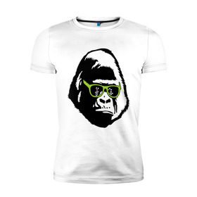 Мужская футболка премиум с принтом Горилла в очках в Екатеринбурге, 92% хлопок, 8% лайкра | приталенный силуэт, круглый вырез ворота, длина до линии бедра, короткий рукав | Тематика изображения на принте: гаврила | горилла в очках | животные | обезьяна | прикольные картинки
