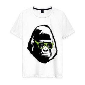 Мужская футболка хлопок с принтом Горилла в очках в Екатеринбурге, 100% хлопок | прямой крой, круглый вырез горловины, длина до линии бедер, слегка спущенное плечо. | Тематика изображения на принте: гаврила | горилла в очках | животные | обезьяна | прикольные картинки