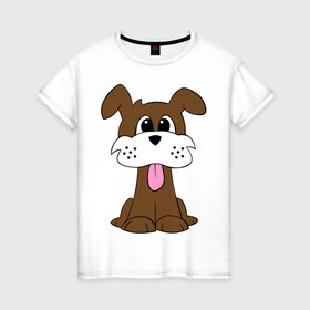 Женская футболка хлопок с принтом Милая собачка в Екатеринбурге, 100% хлопок | прямой крой, круглый вырез горловины, длина до линии бедер, слегка спущенное плечо | 