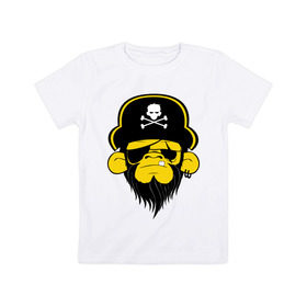 Детская футболка хлопок с принтом Горилла пират в Екатеринбурге, 100% хлопок | круглый вырез горловины, полуприлегающий силуэт, длина до линии бедер | пират
