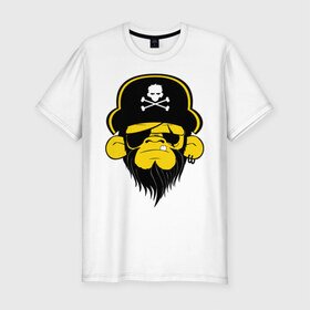 Мужская футболка премиум с принтом Горилла пират в Екатеринбурге, 92% хлопок, 8% лайкра | приталенный силуэт, круглый вырез ворота, длина до линии бедра, короткий рукав | Тематика изображения на принте: пират