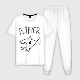 Мужская пижама хлопок с принтом Flipper в Екатеринбурге, 100% хлопок | брюки и футболка прямого кроя, без карманов, на брюках мягкая резинка на поясе и по низу штанин
 | Тематика изображения на принте: nirvana | акула | курта кобейна flipper | музыка | рок