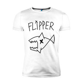 Мужская футболка премиум с принтом Flipper в Екатеринбурге, 92% хлопок, 8% лайкра | приталенный силуэт, круглый вырез ворота, длина до линии бедра, короткий рукав | Тематика изображения на принте: nirvana | акула | курта кобейна flipper | музыка | рок
