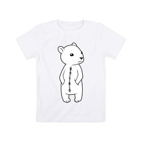 Детская футболка хлопок с принтом Белый мишка в Екатеринбурге, 100% хлопок | круглый вырез горловины, полуприлегающий силуэт, длина до линии бедер | Тематика изображения на принте: белый медведь | белый мишка | большой мишка | медведь | север | северный мишка