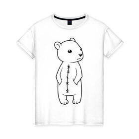 Женская футболка хлопок с принтом Белый мишка в Екатеринбурге, 100% хлопок | прямой крой, круглый вырез горловины, длина до линии бедер, слегка спущенное плечо | белый медведь | белый мишка | большой мишка | медведь | север | северный мишка
