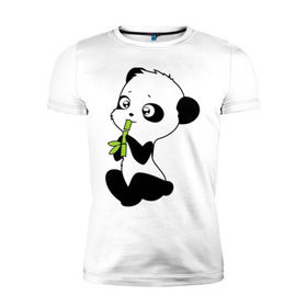 Мужская футболка премиум с принтом Пандочка и бамбук в Екатеринбурге, 92% хлопок, 8% лайкра | приталенный силуэт, круглый вырез ворота, длина до линии бедра, короткий рукав | панда