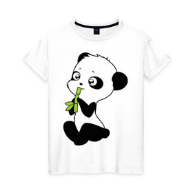Женская футболка хлопок с принтом Пандочка и бамбук в Екатеринбурге, 100% хлопок | прямой крой, круглый вырез горловины, длина до линии бедер, слегка спущенное плечо | панда