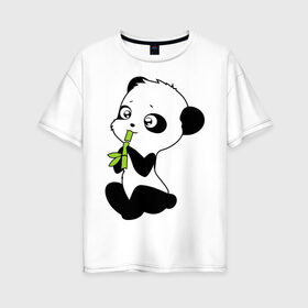Женская футболка хлопок Oversize с принтом Пандочка и бамбук в Екатеринбурге, 100% хлопок | свободный крой, круглый ворот, спущенный рукав, длина до линии бедер
 | панда