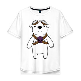 Мужская футболка хлопок Oversize с принтом Белый мишка парашютист в Екатеринбурге, 100% хлопок | свободный крой, круглый ворот, “спинка” длиннее передней части | Тематика изображения на принте: белый медведь | белый мишка парашютист | животные | кости | мишка | череп