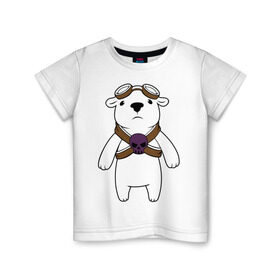 Детская футболка хлопок с принтом Белый мишка парашютист в Екатеринбурге, 100% хлопок | круглый вырез горловины, полуприлегающий силуэт, длина до линии бедер | Тематика изображения на принте: белый медведь | белый мишка парашютист | животные | кости | мишка | череп