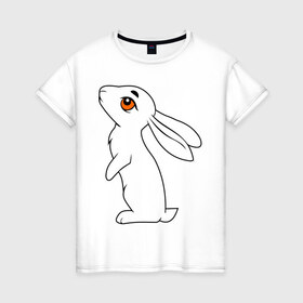 Женская футболка хлопок с принтом Милый зайка в Екатеринбурге, 100% хлопок | прямой крой, круглый вырез горловины, длина до линии бедер, слегка спущенное плечо | животные | заяц | кролик | милый зайка | прикольные картинки