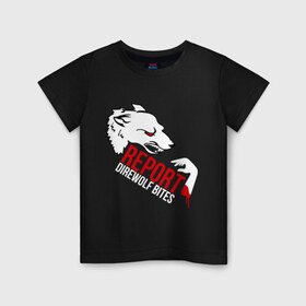 Детская футболка хлопок с принтом Direwolf в Екатеринбурге, 100% хлопок | круглый вырез горловины, полуприлегающий силуэт, длина до линии бедер | direwolf | волк | игра престолов | кровь | сериалы | серый