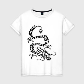 Женская футболка хлопок с принтом Китайский дракон в Екатеринбурге, 100% хлопок | прямой крой, круглый вырез горловины, длина до линии бедер, слегка спущенное плечо | китайский дракон | прикольные картинки | трайблы и узоры