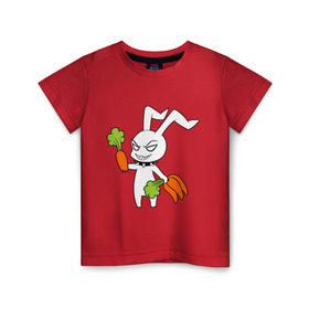 Детская футболка хлопок с принтом Злой зайчик в Екатеринбурге, 100% хлопок | круглый вырез горловины, полуприлегающий силуэт, длина до линии бедер | животные | зайка | злой зайчик | кролик | морковка | прикольные картинки